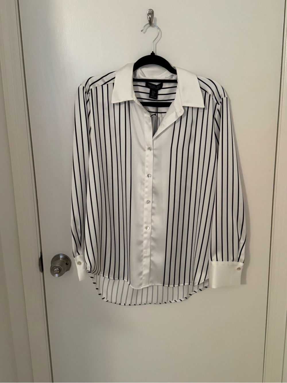Rachel Zoe White Button-Up Blouse with Black Pinstripes